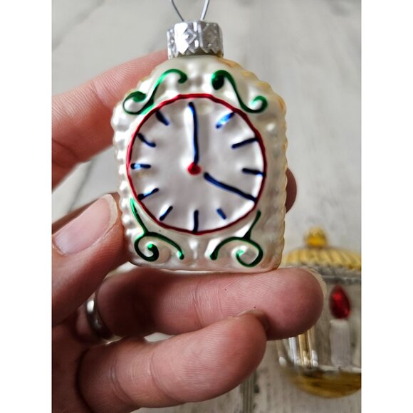 Vintage lantern candle clock Mercury glass ornament set Xmas tree gold - Picture 2 of 12